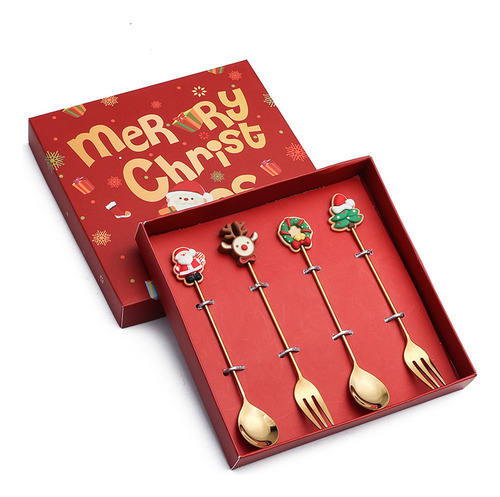 Q Cuchara De Navidad Y Tenedor De Postre Navideño De Acero