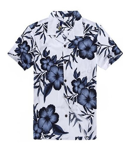 Camisa Hawaiana Para Hombre Palm Wave Camisa Aloha En Azul M