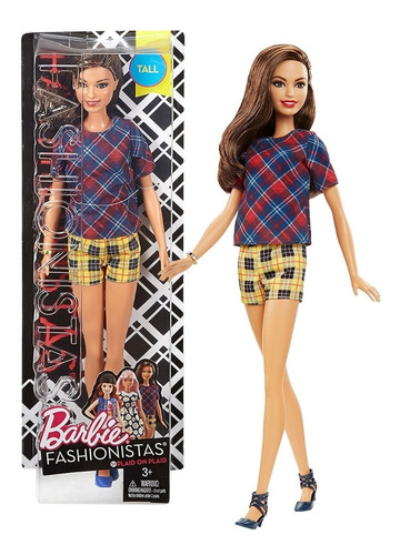 Boneca Barbie Fashionistas 52 Tall Alta Morena Roupa Xadrez