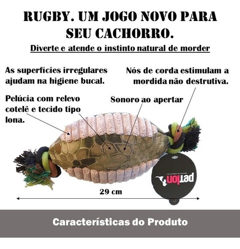 Brinquedo Cachorro Bola Rugby Pelucia/corda Resistente C/som