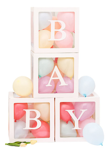 4pcs Cajas De Bebé Con Letras Para Baby Shower, Caja De Glob