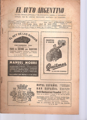 Revista El Auto Argentino Nº 460 Abril 1950 (sin Tapas)