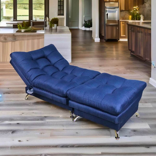 Sillón Con Taburete Futon Individual Sofa Cama Lino Hueso
