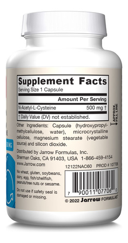 Jarrow Formulas N-a-c 500 Mg - Suplemento De Aminoácidos Ant