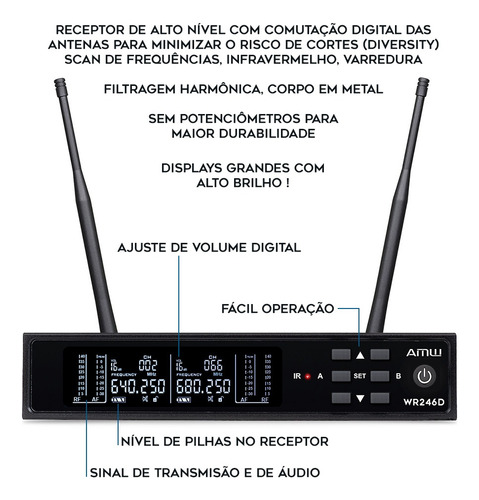 Microfone Sem Fio Duplo Digital Amw Au300 Pro + Case . Loja