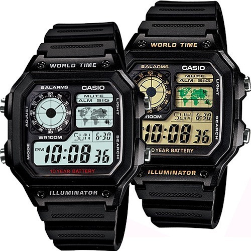 Reloj Casio Ae1200 Negro - Mapa 31 Zonas Horarias