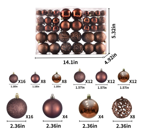 Juego 100 Bolas Decorativas Inastillables Para Árbol Café