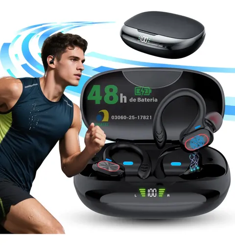 Fones De Ouvido S730 Sem Fio Bluetooth 5.3 Estéreo Hifi C Microfone E Gancho A Prova Dagua Esportivo Academia Corrida Ciclismo Caminhada Gamer Compatível Com iPhone Samsung Xiaomi Motorola Luz Led
