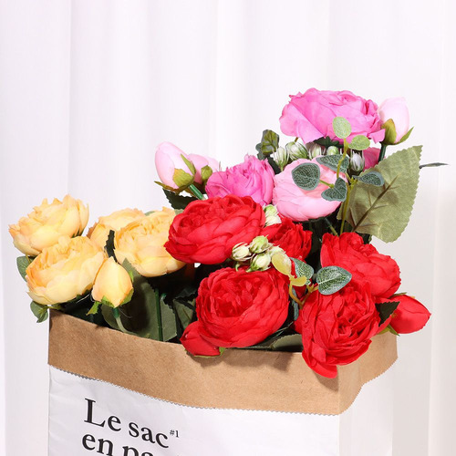 . Bouquet De Peonías, Rosas Artificiales, Flores