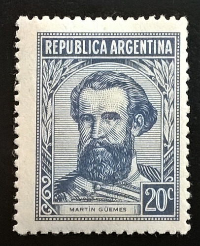 Argentina, Sello Gj 755 Güemes 20c Índigo Ro 39 Nuevo L14006
