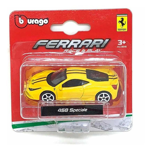 Miniatura Carro Ferrari 458 Speciale Race E Play 1:64 Burago Cor Amarelo