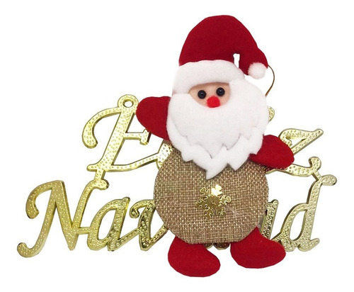 Adorno Navideño Cartel Colgante Feliz Navidad Con Papa Noel 