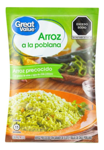5 Pzas Arroz Great Value Precocido A La Poblana 155 G