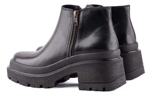 Bota Negra De Cuero Con Plataforma Mujer Montagner