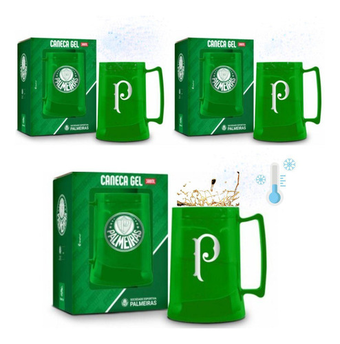 Kit 3 Canecas Copo Verde Gel 300ml Térmica Chopp Cerveja