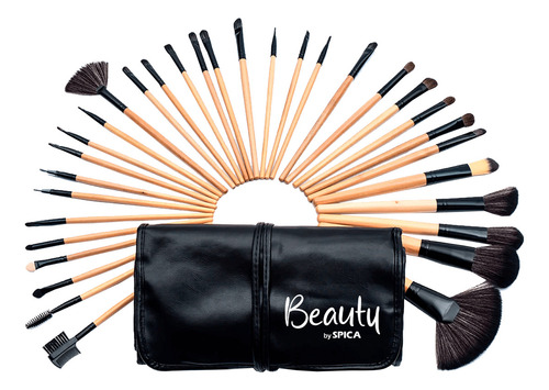 Set X32 Brochas Maquillaje Bambu BEAUTY BY SPICA Bro-01 Estuche Negro