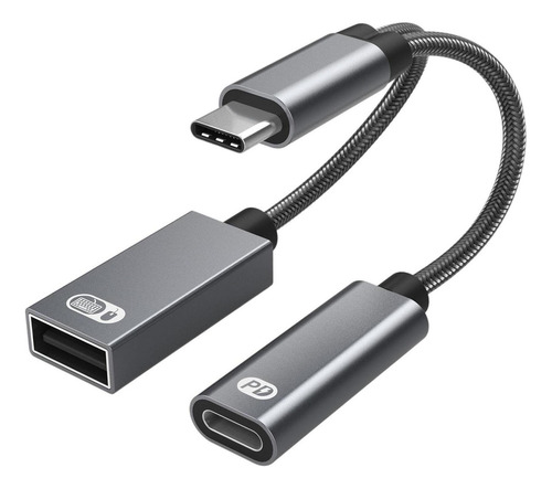 2 En 1 Adaptador Usb C2.0 Con Otg Carga Rápida Pd 60w Gris