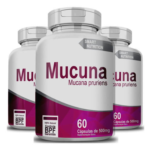 3x Mucuna Pruriens 500 Mg 60 Capsulas Sabor Sem sabor