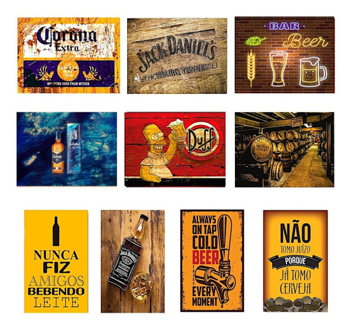 Quadro Placa Decorativa Tema Bebidas Combo 10 Quadros