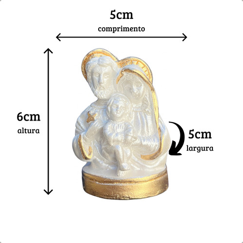 Kit 10un Sagrada Familia 6cm Lembrança Caixa Padrinhos Gesso Branco/dourado