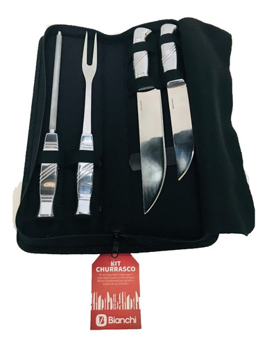 Kit Pra Churrasco Faca Garfo Fuzil Completo + Maleta Couro