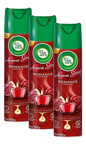 3 Air Wick Bom Ar Adorizador Aroma Romance Romã + Rosa 360ml