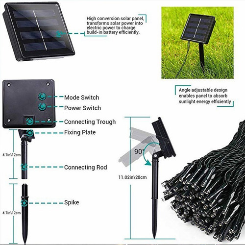 Luces Solares Navidad Guirnalda 3 Pcs 100 Led 10 Metros