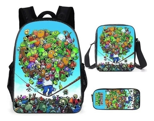 Mochila Plantas Vs. Zombies Con 3 Piezas