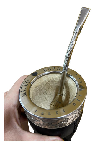 Bombilla Lisa/ Labrada Plata C/grabado Laser + Mate Imperial