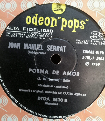 Simple Joan Manuel Serrat (tu Nombre Me Sabe A Hierba) (Usado)