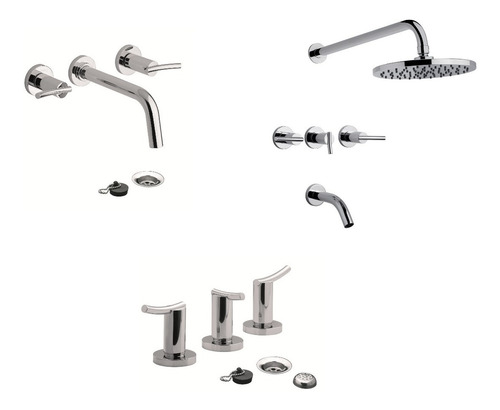 Set Griferia Baño Fv Libby Lavatorio Pared Bidet Ducha Cromo