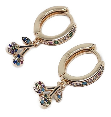 Aretes De Cerezas Zirconias De Oro Laminado Huggies U49