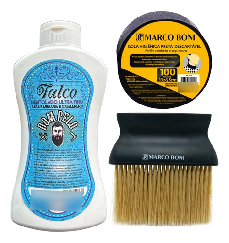 Kit Talco Pós Corte, Espanador De Cabelos E Gola Higiênica