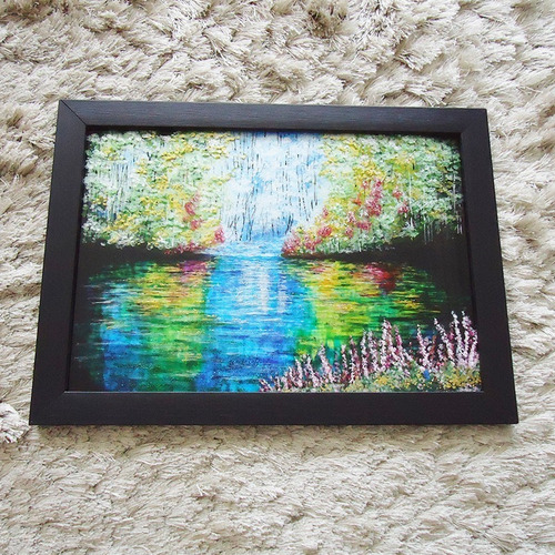 Imagem 2 de 8 de Quadro Lago Encantado, Pintura Em Vidro Com Verniz Vitral