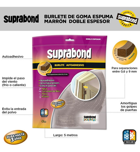 Imagen 2 de 6 de Burlete Suprabond Goma Espuma Doble Espesor Marrón 5 Metros