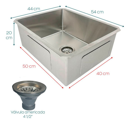 Cuba Inox Gourmet 50x40 Cm Quadrada De Embutir Bancada Pia Cozinha Aço Inox 304 Dona D.cor