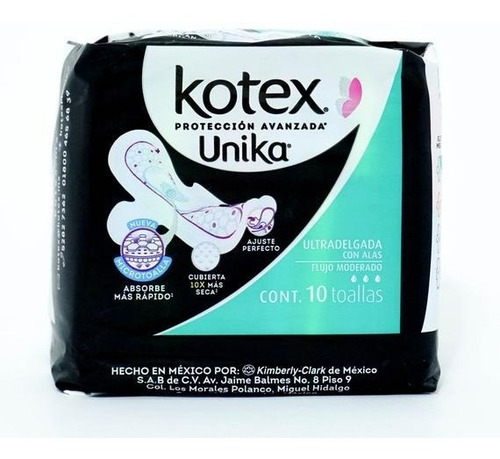 Toalla Femenina Kotex Única Ultradelgada Con Alas 10 Piezas