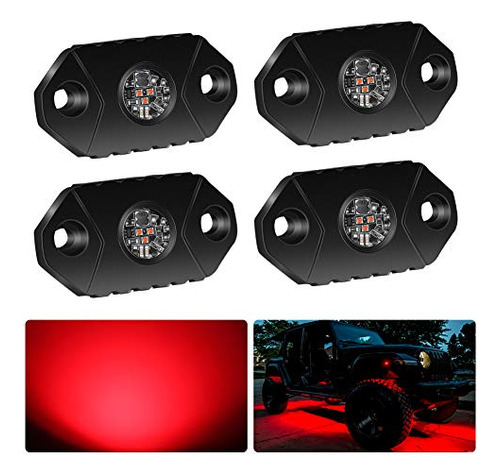 4wdking Red Led Rock Lights, 4 Pods Ip68 Waterproof Underbod