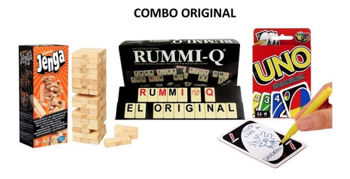 Combo Original Jenga Hasbro Uno Mattel Rummy Rummiq  N