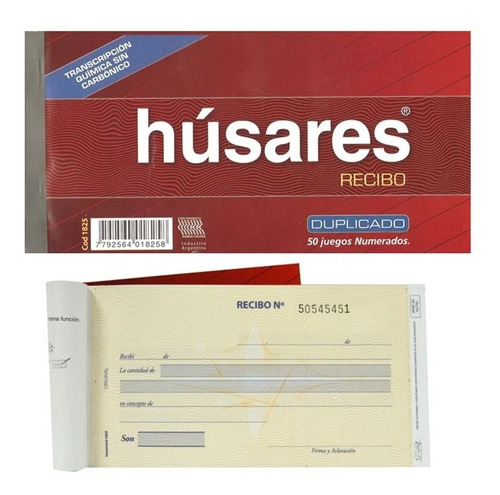 Recibi Recibo Husares 1825 Duplicado Quimico - Pack X 10 Und