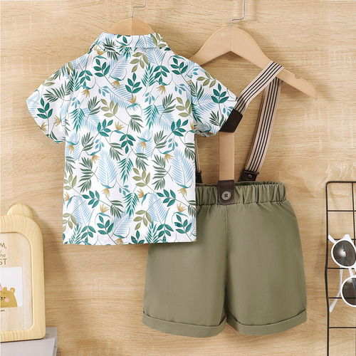 Conjunto Verano Camiseta Con Estampado Y Overol Para Niño Verde 2-3 A