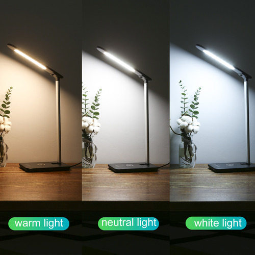 Lámpara De Escritorio Led Usb Con Carga Inalámbrica, Control