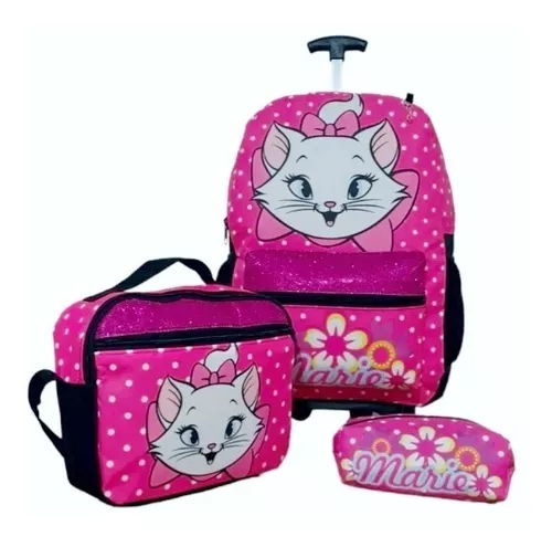 Kit Mochila Infantil Escolar Com Rodinhas Gata Marie