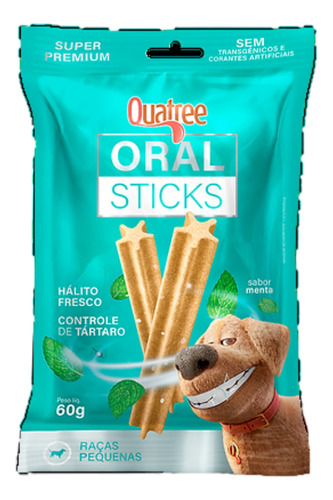 Kit 3 Snack Quatree Sticks Para Cães Raças Pequena Menta 60g