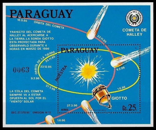 Espacio - Cometa Halley - Paraguay 1986 - Block Mint Muestra