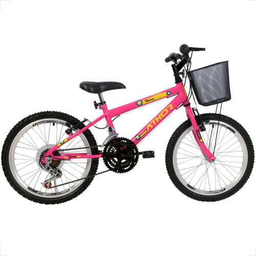 Bicicleta Feminina Aro 20 Athor Charmy Com Marcha E Cestão Cor Rosa/Amarelo Tamanho do quadro Único