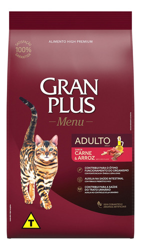 Ração Gran Plus Gato Menu Adulto Carne E Arroz 10x1,01kg