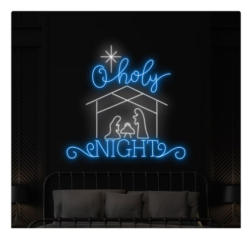 Letrero Led Neon Pesebre Holy Navidad Alto 49cm