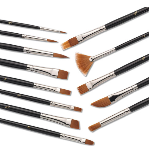 13 Pcs Paint Brushes,premium Quality Brown Synthetic Ha...