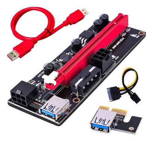 Riser Ver 009s Pcie 6pin 16x Mineria Express Usb Btc X6 Unid Color Negro
